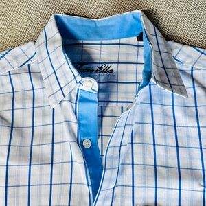 Tasso Elba Men's White and Blue Plaid Shirt